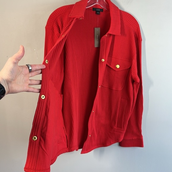 NWT J. Crew Womens Holiday Red Waffle Knit Snap Front Shacket Sz M Shirt Jacket - Picture 12 of 16